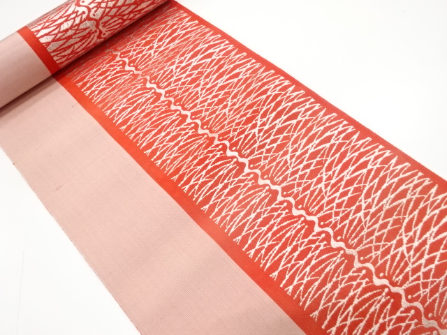 JAPANESE KIMONO / ANTIQUE BOLT FOR HASSUN OBI / WOVEN STRIPE & PLANTS